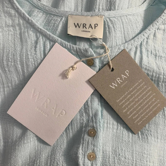 Wrap London Button Front Peplum‎ Linen Top Blouse in Mint Blue Size US 8 - Picture 10 of 12